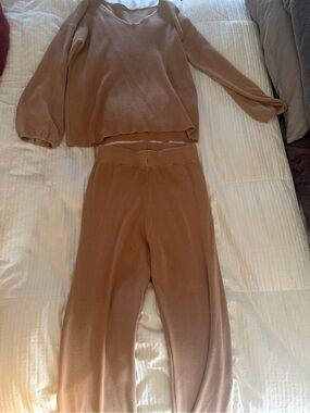 Cozy Ribbed Knit Pants & Top Set — Camel